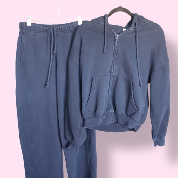 Garage Tops - Garage Navy Blue Hoodie & Sweatpants Set Women’s Small Matching Loungewear